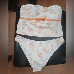 White and Orange Floral Bikini